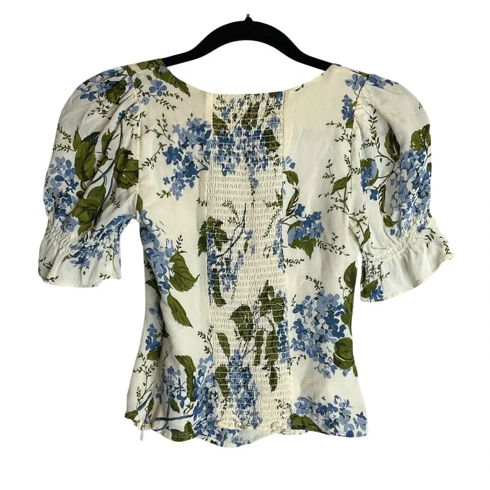 Reformation Constance‎ Floral Puff Sleeve Top Blouse Riviera Hydrangea Garden